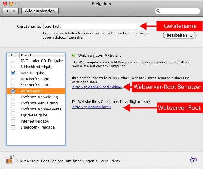 Websharing einrichten unter Mac OS X
